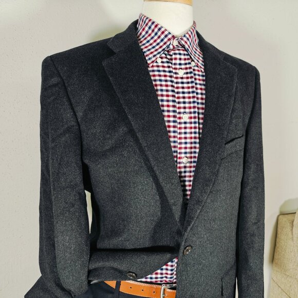 Claiborne Mens Sport Coat Two Button Flannel Wool Silk Cashmere Charcoal BLK 44L - Picture 7 of 14